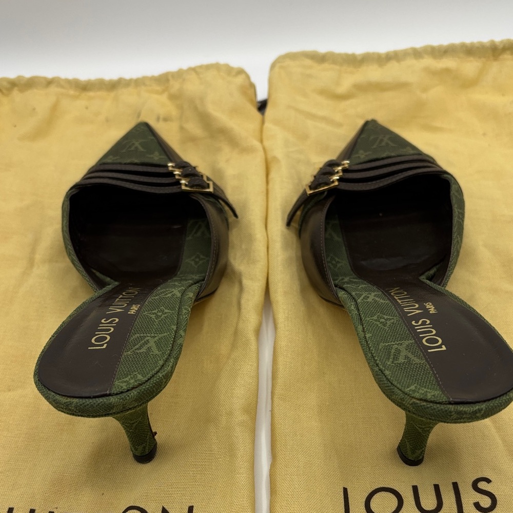 Louis Vuitton 6am Olive Green Monogram Pointed Mule with Brown Straps - size 38 - Picture 6 of 9